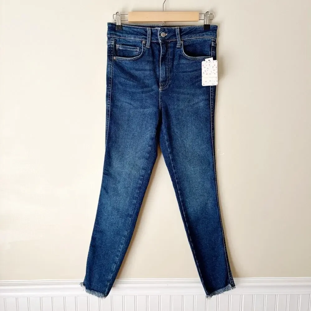 Free People | High Rise Jeggings Jeans Raw Frayed Hem Deep Indigo Size 28 NWT